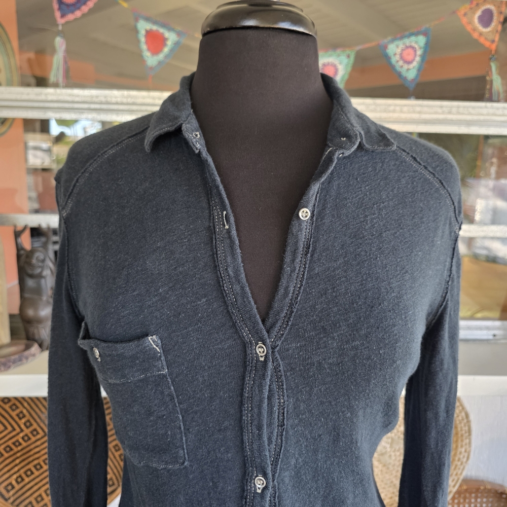 Free People Navy Blue Button-Down Shirt - Picture 11 of 16